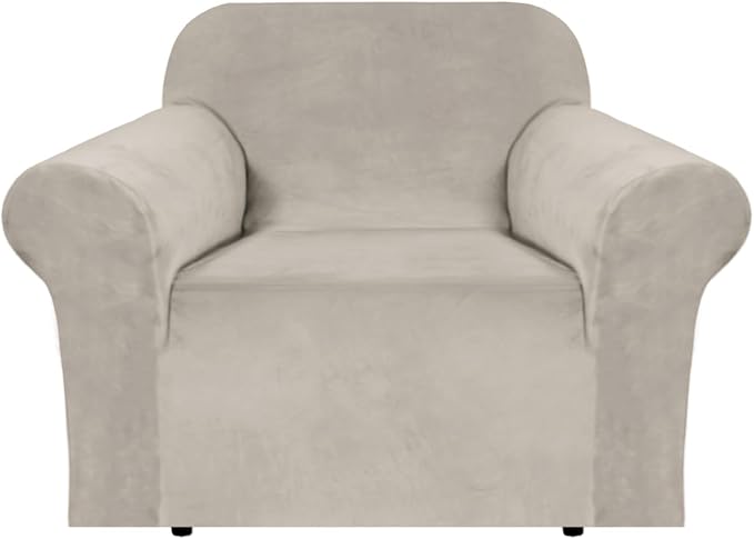 H.VERSAILTEX Stretch Velvet Armchair Cover Couch Covers 1 Cushion Chair Slipcover for Living Room Furniture Cover Crafted from Thick Comfy Rich Velour (Chair 31"-49", French Oak)