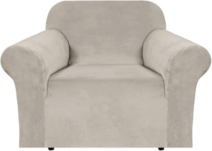 H.VERSAILTEX Stretch Velvet Armchair Cover Couch Covers 1 Cushion Chair Slipcover for Living Room Furniture Cover Crafted from Thick Comfy Rich Velour (Chair 31"-49", French Oak)