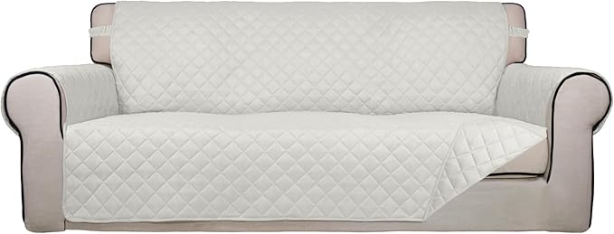 PureFit Reversible Quilted Sofa Cover Dog Couch Covers for Sofa, 66 in | Ivory/Ivory, Water Resistant Couch Protector, Washable Pet Couch Cover with Non Slip and Elastic Straps For Kids