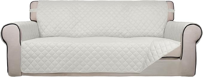 PureFit Reversible Quilted Couch Covers for Dogs Oversized Sofa Cover 78” | Ivory/Ivory, Water Resistant Couch Protector, Washable Pet Couch Cover with Non Slip and Elastic Straps For Kids