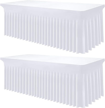 Smiry 2 Pack Spandex Elastic Fitted Table Cloth Skirt for 4FT Table | Stretch Washable Table Cloth, Banquet Table Cover for Wedding, Party, Indoor & Trade Shows, (White, 48Lx30Wx30H)