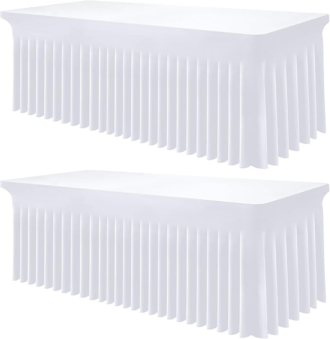 Smiry 2 Pack Spandex Elastic Fitted Table Cloth Skirt for 5FT Table | Stretch Washable Table Cloth, Banquet Table Cover for Wedding, Party, Indoor & Trade Shows, (White, 60Lx30Wx30H)