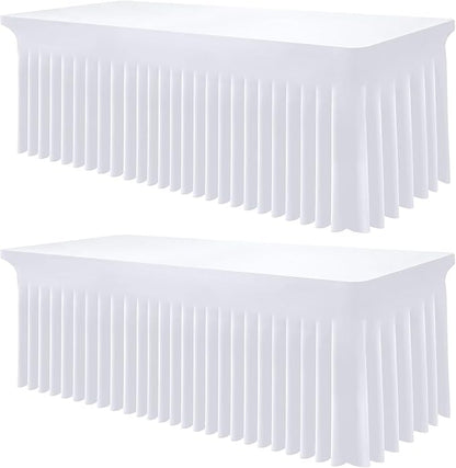 Smiry 2 Pack Spandex Elastic Fitted Table Cloth Skirt for 5FT Table | Stretch Washable Table Cloth, Banquet Table Cover for Wedding, Party, Indoor & Trade Shows, (White, 60Lx30Wx30H)
