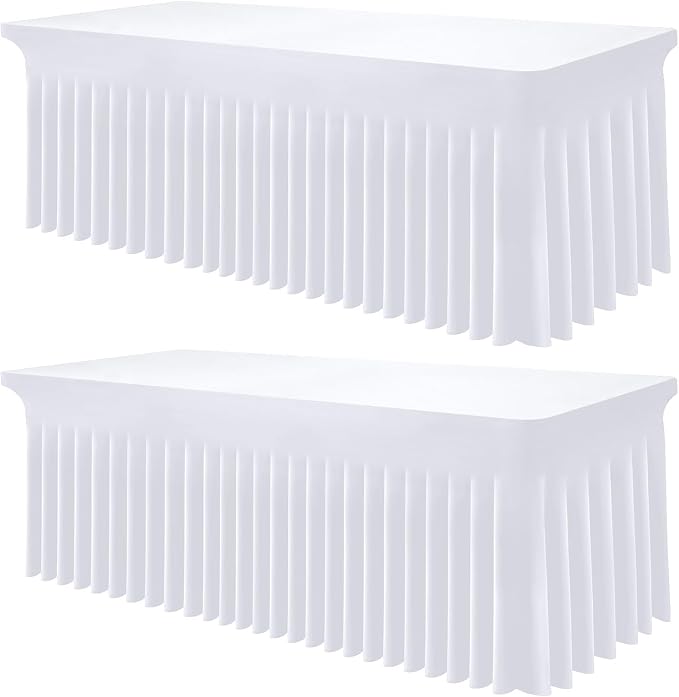 Smiry 2 Pack Spandex Elastic Fitted Table Cloth Skirt for 5FT Table | Stretch Washable Table Cloth, Banquet Table Cover for Wedding, Party, Indoor & Trade Shows, (White, 60Lx36Wx30H)