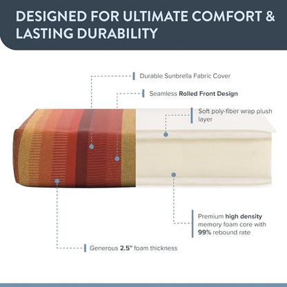 California Umbrella Outdoor Dining Chair, Set of 4 Patio Seat Cushions, 20 x 40 Inch, Premium Outdoor Memory Foam, Fade Resistant, Sunbrella Fabric, Fabric Ties, Astoria Sunset