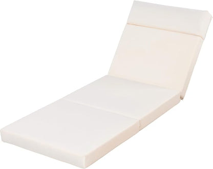 Christopher Knight Home Dami Chaise Lounge Chair Outdoor with 4'' Foldable Cushion, Acacia Wood Poolside Sun Lounger, Space Available On One Side, Adjustable Backrest Pool Lounger, Light Brown+Cream