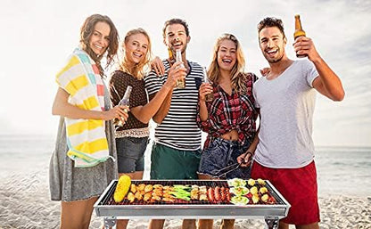 Barbecue Charcoal Grill Stainless Steel Folding Portable BBQ Tool Kits for Outdoor Cooking Camping Hiking Picnics Any Outdoor Event
