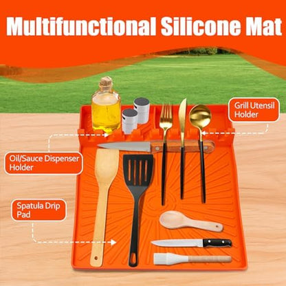 Koolstuffs 1 Pack Silicone Side Shelf Griddle Tools Spatula Mat+2 Pack Silicone Grease Cup Liners for Blackstone 36 28 22 17 Inch Griddle