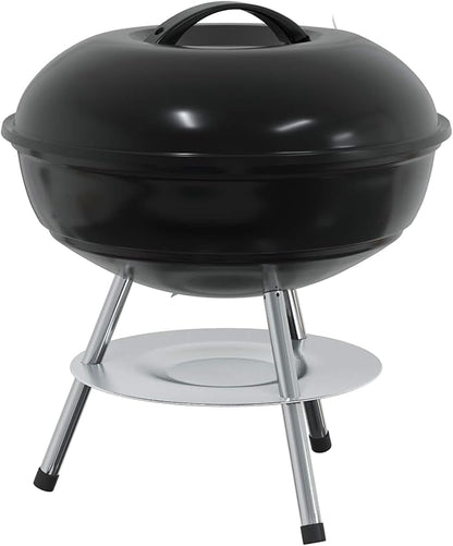 Portable Charcoal Grill for Outdoor Cooking, Compact Round BBQ Barbecue Grill with Lid, Air Vent, Ash Basin and Cooking Grate for Garden, Patio, Camping, Backyard, Black, 14.37 x 14.37 x 15.75 in