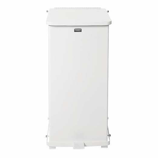 Rubbermaid Commercial Products Defenders Biohazard Step-On Trash Can 13-Gallon White Square Steel Waste Disposal in Doctors Office/Hospital/Medical/Healthcare Facilities