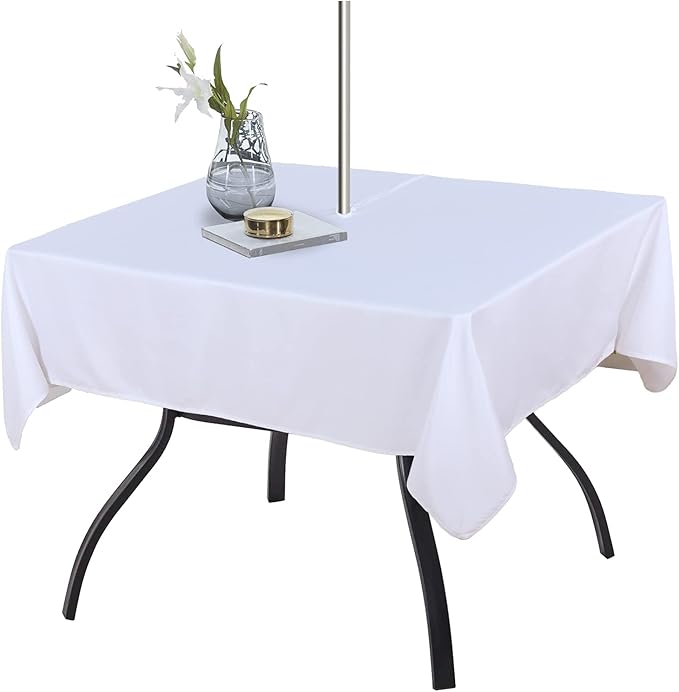 Fitable Square Outdoor and Indoor Tablecloth, White, 60 x 60 Inch | Washable Waterproof Wrinkle Free Table Cover, Zipper and Umbrella Hole, For Spring Summer Party Picnic Camping Patio