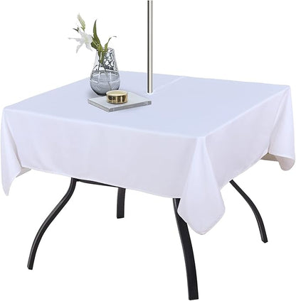 Fitable Square Outdoor and Indoor Tablecloth, White, 60 x 60 Inch | Washable Waterproof Wrinkle Free Table Cover, Zipper and Umbrella Hole, For Spring Summer Party Picnic Camping Patio