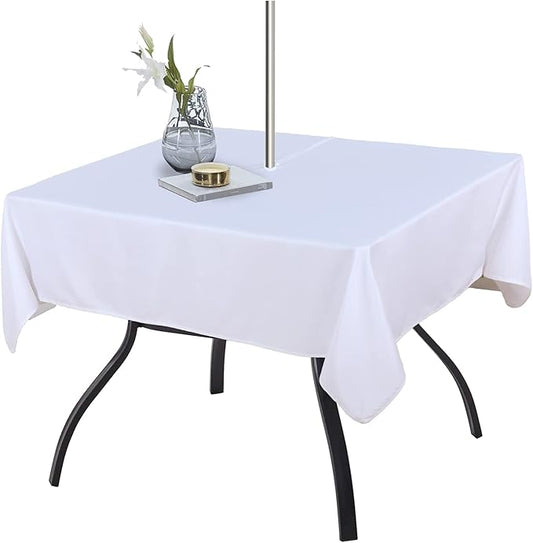 Fitable Square Outdoor and Indoor Tablecloth, White, 60 x 60 Inch | Washable Waterproof Wrinkle Free Table Cover, Zipper and Umbrella Hole, For Spring Summer Party Picnic Camping Patio