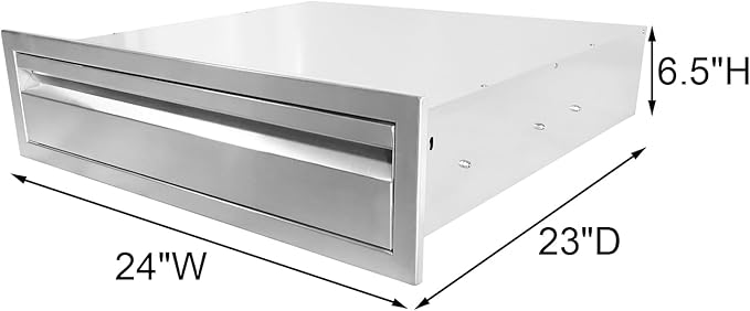 PioneerWorks 24" W x 6.5" H x 23" D Outdoor Kitchen Drawers, 3-Layer Outdoor Kitchen Access Drawer, Stainless Steel Built-in BBQ Drawer for Outdoor Kitchen Island, Patio Grill Station