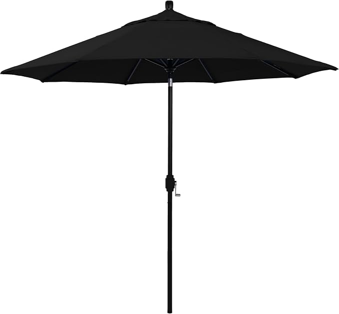 California Umbrella 12-Year-Non-Fading, 9Ft Premium Sunbrella Patio Umbrella, Hand-Crank, Button-Tilt, Black Frame, Black Fabric