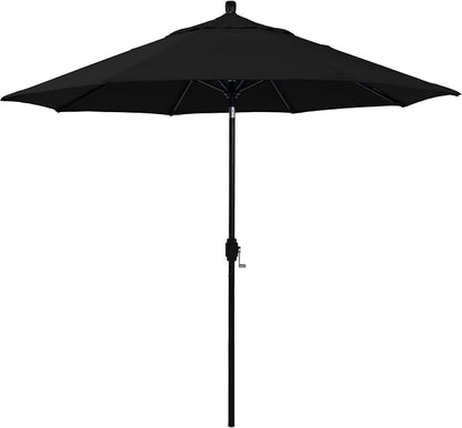 California Umbrella 12-Year-Non-Fading, 9Ft Premium Sunbrella Patio Umbrella, Hand-Crank, Button-Tilt, Black Frame, Black Fabric