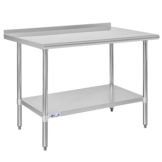Profeeshaw Stainless Steel Prep Table 30''x48'' Workbench with Backsplash | NSF Commercial Metal Work Table, with Undershelf, Heavy Duty Table, for Kitchen, Restaurant, Home, Gargae and Hotel, 18-gauge