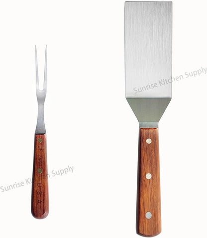SUNRISE Stainless Steel Turner Spatula & Meat Fork 10.5" Fork + 6" x 3" Spatula