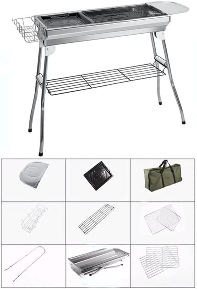 Portable BBQ Grill Stainless Steel Charcoal Barbecue Grill Folding Camping Grill Makes Juicy Lamb Shish Kebab, Shashlik, Spiedini Skewer for Outdoor Camping Grilling Picnics Cookouts Party ( Size : Hi