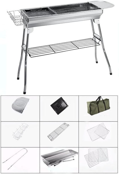 Portable BBQ Grill Stainless Steel Charcoal Barbecue Grill Folding Camping Grill Makes Juicy Lamb Shish Kebab, Shashlik, Spiedini Skewer for Outdoor Camping Grilling Picnics Cookouts Party ( Size : Hi