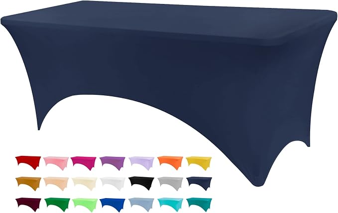 BDDC 8ft Stretch Spandex Fitted Table Cloth for 8 Foot Tables | GRS-Certified Eco-Friendly Fabric, Elastic Fit Rectangle Tablecloth, Washable, Wrinkle-Free, For Events & Parties