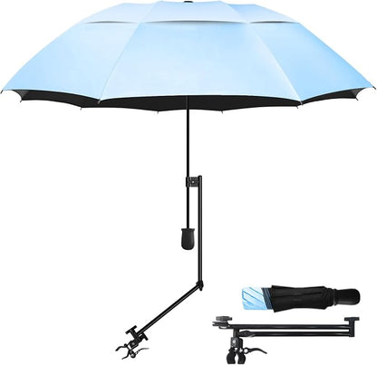 HOBVO UPF 50+ Golf Umbrella with Adjustable Universal Clamp, Portable Umbrellas for Rain, Manual Open & Close, for Beach Chair, Golf Cart, Stroller, Bleacher, Patio