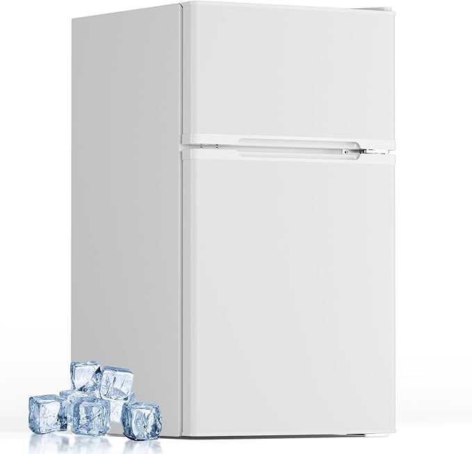 Electactic Mini Fridge with Freezer, 3.2 Cu.Ft Compact Refrigerator with 2 Doors, Small Fridge with Adjustable Thermostat & Removable Glass Shelves for Bedroom, Office, Dorm, or Apartment, White