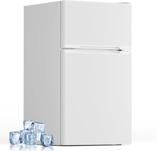Electactic Mini Fridge with Freezer, 3.2 Cu.Ft Compact Refrigerator with 2 Doors, Small Fridge with Adjustable Thermostat & Removable Glass Shelves for Bedroom, Office, Dorm, or Apartment, White