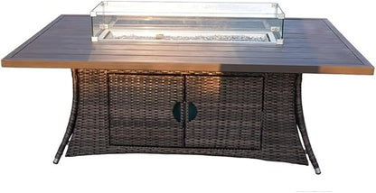 Brown Rattan and Aluminium Patio and Outdoor Rectangle Firepit Dining Table