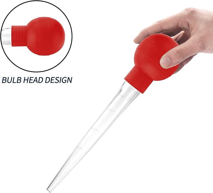 Kendane Turkey Baster With Cleaning Brush, Baster Syringe for Home Baking and Roaster Turkey, Include Detachable Food Grade Bulb with Double Scales for BBQ Grill Baking Kitchen Cooking，RED