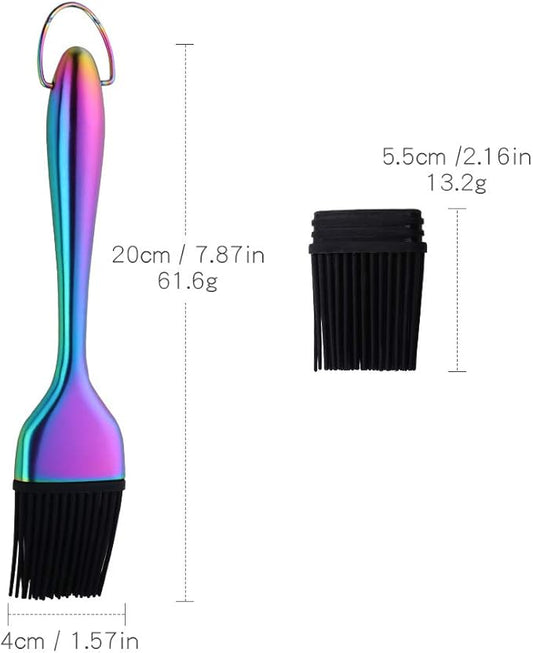 2 Pack Grill Basting Brush with 2 Pack Back Up Silicone Brush Heads, No Shed Bristles Stainless Steel Handles Heatproof Rust Resistant, Pastry Brushes for Kitchen Cooking BBQ (Rainbow Color)