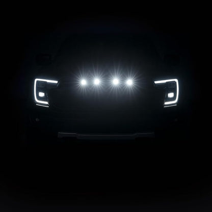 4pc White LED Front Grille Lights Compatible with 2022-2025 Ford Next-Gen Ranger Raptor Trucks, Smoked Lens, Seamlessly Integrates with AUX Switch (White, 4 LED)