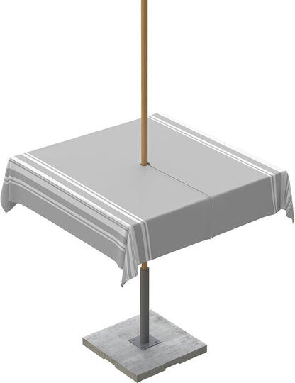 QueenKer Outdoor Tablecloth with Umbrella Hole, Farmhouse Gray White Stripe Square Tables Waterproof Tabletop Collection for Patio, Garden, Picnic, Camping, Dining 54 x 54 inch