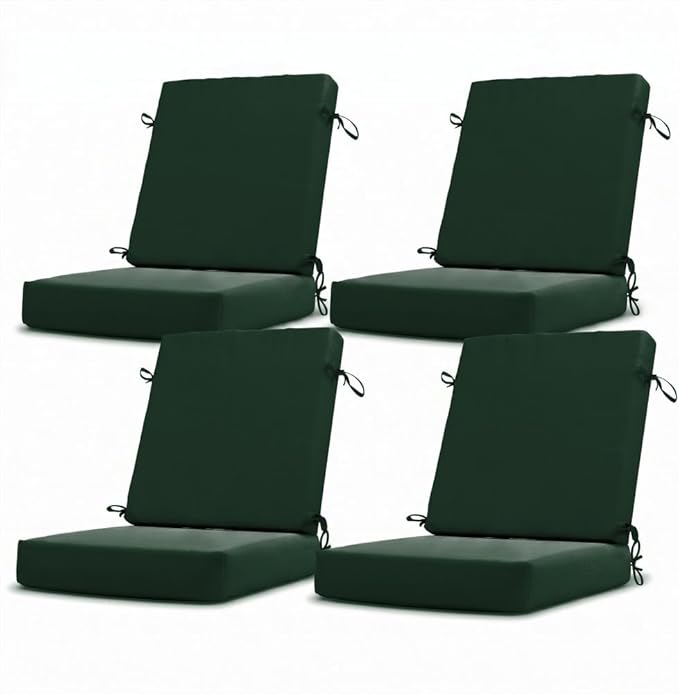 California Umbrella Outdoor Dining Chair, Set of 4 Patio Seat Cushions, 20 x 40 Inch, Premium Outdoor Memory Foam, Fade Resistant, Sunbrella Fabric, Fabric Ties, Forest Green