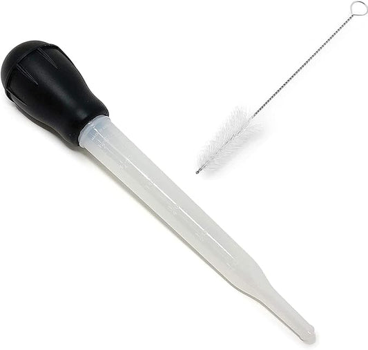 Turkey Baster Set, Turkey Injector Syringe with Cleaning Brush, Syringe Baster for Cooking - 11.5 inch Baster with Measurments for BBQ Grill Baking Kitchen Cooking