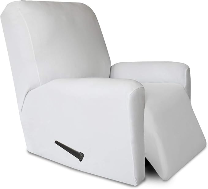 PureFit Stretc Recliner Chair Covers Fleece Soft Couch Covers for Sofa | White 4-Pieces Recliner Slipcover Pocket Couch Protector, Fleece Sofa Cover Washable with Non Slip Elastic Bottom