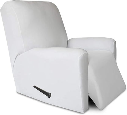 PureFit Stretc Recliner Chair Covers Fleece Soft Couch Covers for Sofa | White 4-Pieces Recliner Slipcover Pocket Couch Protector, Fleece Sofa Cover Washable with Non Slip Elastic Bottom