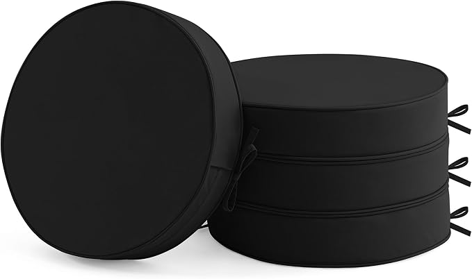 Summsun Outdoor Bistro Chair Cushions Set of 4, 15" D x 3" H Round Chair Cushions Waterproof and Fade Resistant Chair Cushion Pads with Non-Slip Ties and Removable Covers for Garden, Black