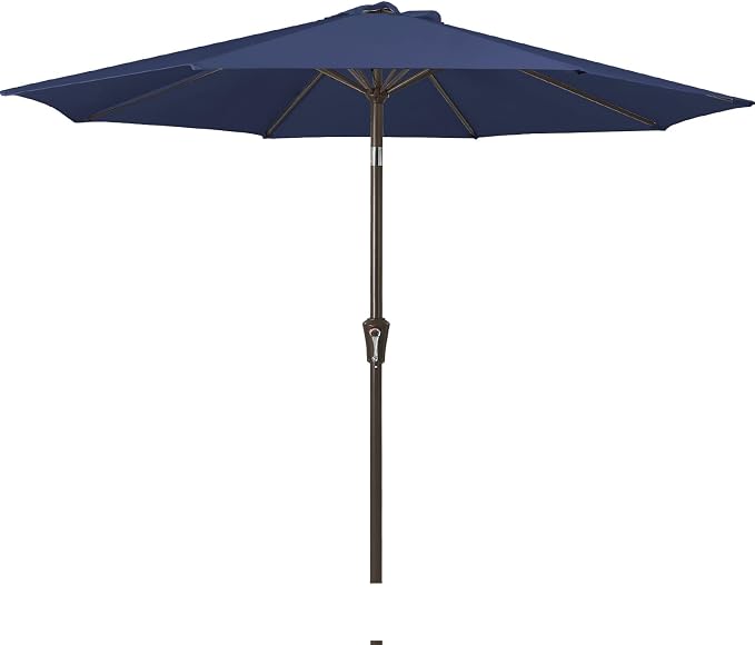 JEAREY 9FT Outdoor Patio Umbrella, Market Umbrella, Deep Blue | Outdoor Table Umbrellas with 8 Sturdy， Tilt & Crank UV Protection Waterproof for Garden, Deck, Backyard, Pool