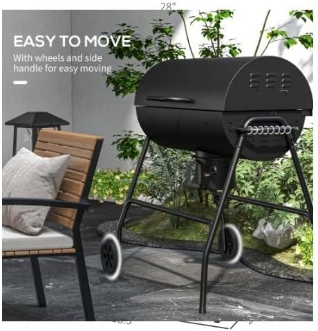 Portable Charcoal BBQ Grill with Thermometer, Adjustable Vents & Wheels, Outdoor Steel Cooking Grill with 420 Sq. In. Surface ， for Camping, Tailgating & Backyard Parties, Black