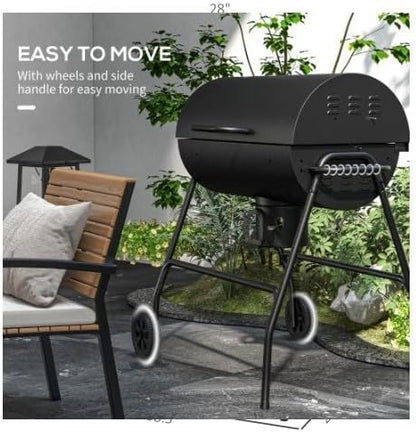 Portable Charcoal BBQ Grill with Thermometer, Adjustable Vents & Wheels, Outdoor Steel Cooking Grill with 420 Sq. In. Surface ， for Camping, Tailgating & Backyard Parties, Black