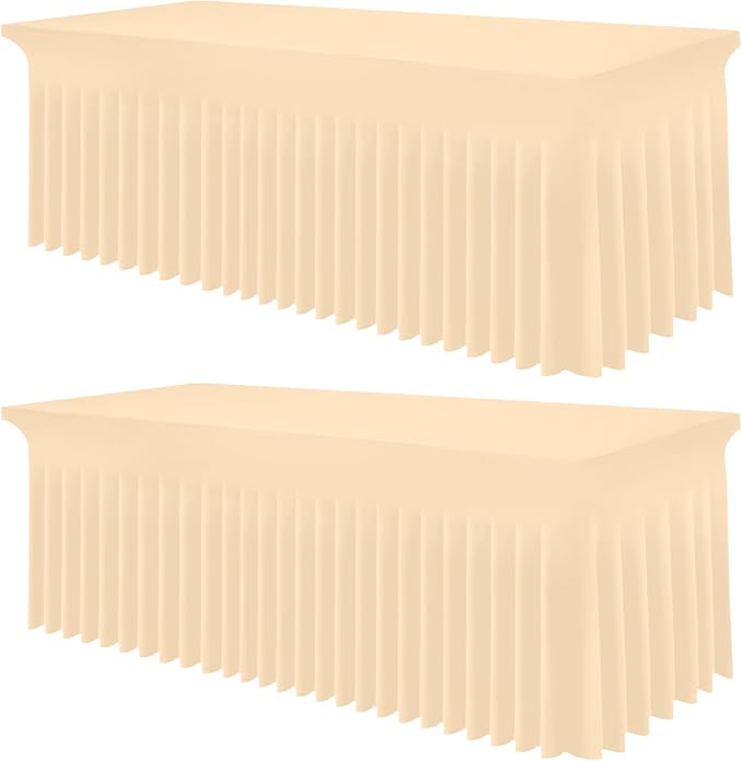 Smiry 2 Pack Spandex Elastic Fitted Table Cloth Skirt for 4FT Table | Stretch Washable Table Cloth, Banquet Table Cover for Wedding, Party, Indoor & Trade Shows, (Ivory, 48Lx30Wx30H)
