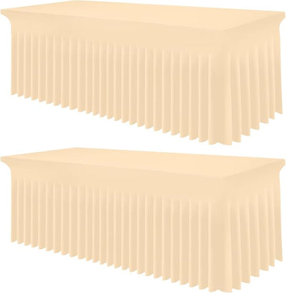 Smiry 2 Pack Spandex Elastic Fitted Table Cloth Skirt for 6FT Table | Stretch Washable Table Cloth, Banquet Table Cover for Wedding, Party, Indoor & Trade Shows, (Ivory, 72Lx30Wx30H)