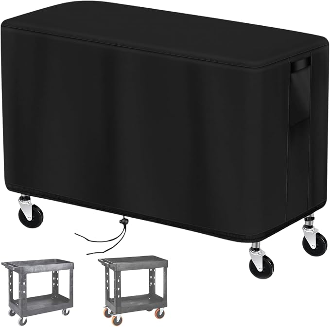 Outdoor Cart Cover for ELAFROS 550 lbs 2 Tier Plastic Utility Cart, Waterproof Service Cart Covers Rolling Tool Cart Covering - 36"Lx18"Wx29"H, Black | Waterproof Service Cart Covers Rolling Tool Cart Covering - 36"Lx18"Wx29"H, Black