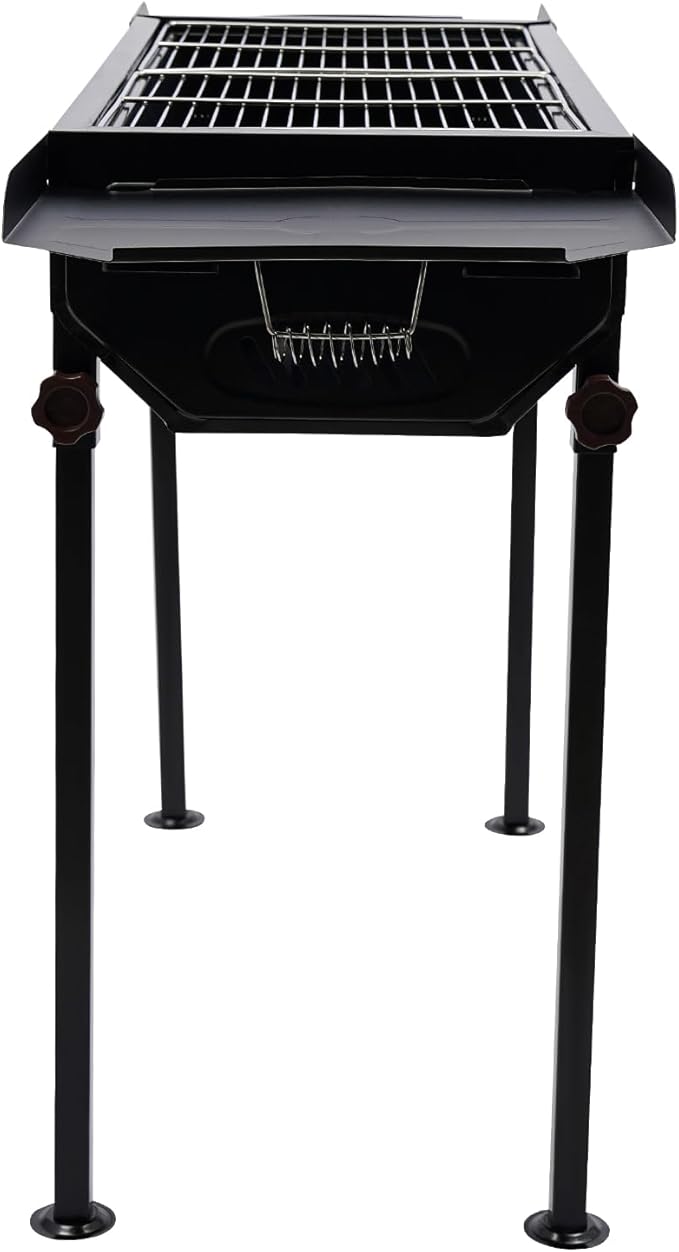 Portable Charcoal Grill, Freestanding Outdoor BBQ Grill, Adjustable Height(23.62-29.13in) Camping Charcoal Grill for 2-15 People, 2 Collapsible Trays, 26.1x11.8in BBQ Area for Picnics, RV Trips