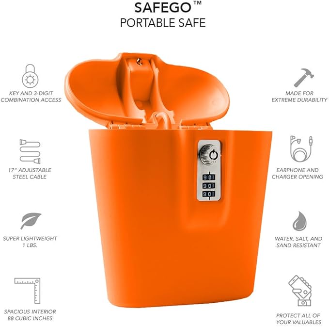 SAFEGO Portable Indoor/Outdoor Lock Box Safe with Key and Combination Access (Orange)