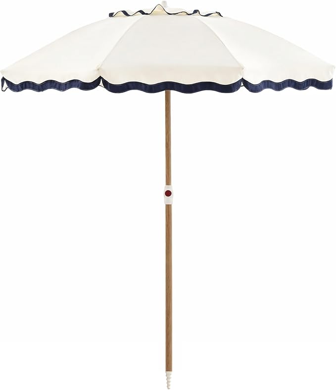 6FT Patio Beach Umbrella, UPF 50+ Sun Shade, Adjustable Tilt | Portable & Vented Outdoor Umbrella for Sand, Backyard & Garden, Harbour White (Ivory & Navy)