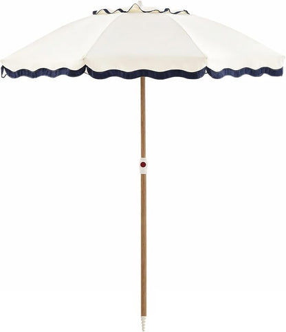 6FT Patio Beach Umbrella, UPF 50+ Sun Shade, Adjustable Tilt | Portable & Vented Outdoor Umbrella for Sand, Backyard & Garden, Harbour White (Ivory & Navy)