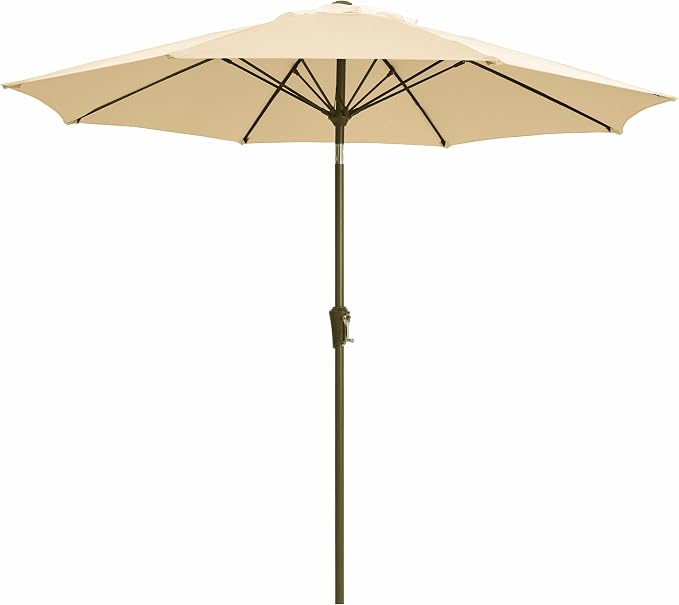 JEAREY 9FT Outdoor Patio Umbrella,Market Table Umbrella with 8 Fiberglass Ribs, Pool Umbrella with Tilt and Crank, UV Protection Lightweight & Wind-Resistant for Lawn, Garden, Deck and Backyard, Khaki