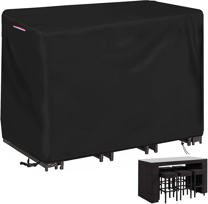 Outdoor Waterproof Bar Table Set Cover, 63"L x 26"W x 40"H | Patio Furniture Covers Outdoor Dining Table Cover for Bistro Tables & Chairs Set with Handle, Drawstring, Buckle